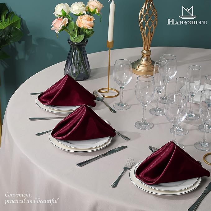 Manyshofu 60 Pieces Maroon Satin Napkins - Image 7