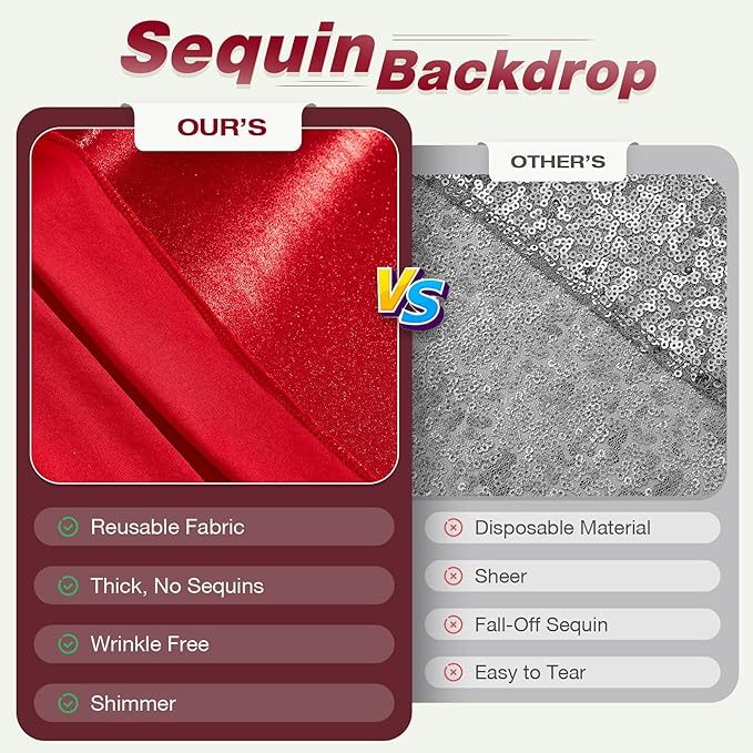 20x10 ft Wrinkle Free Red Sequin Backdrop Curtain - Image 4
