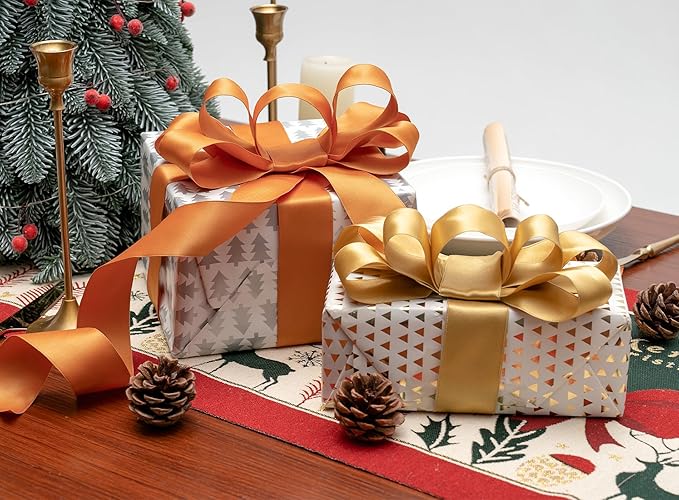 Gold Satin Ribbon Double-Faced Wired Ribbons - Image 6