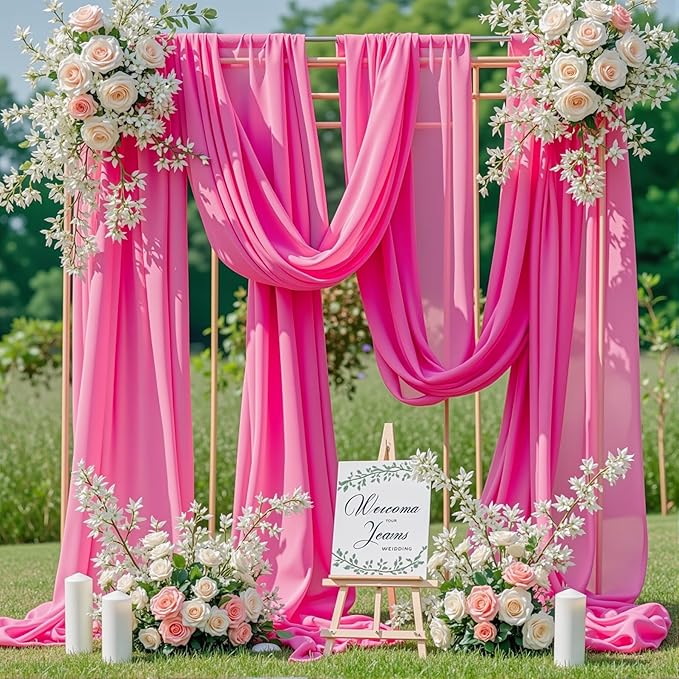 Wedding Arch Draping Fabric, 2 Panels 18FT Hot Pink Sheer Chiffon Curtain - Image 5