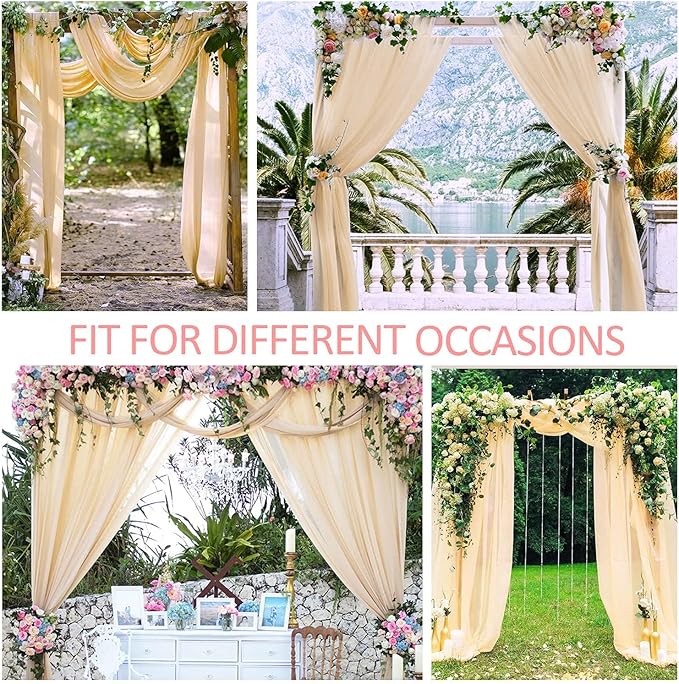 2 Panels Wedding Arch Draping Fabric Champagne Sheer Backdrop Curtain Arch Drape - Image 5