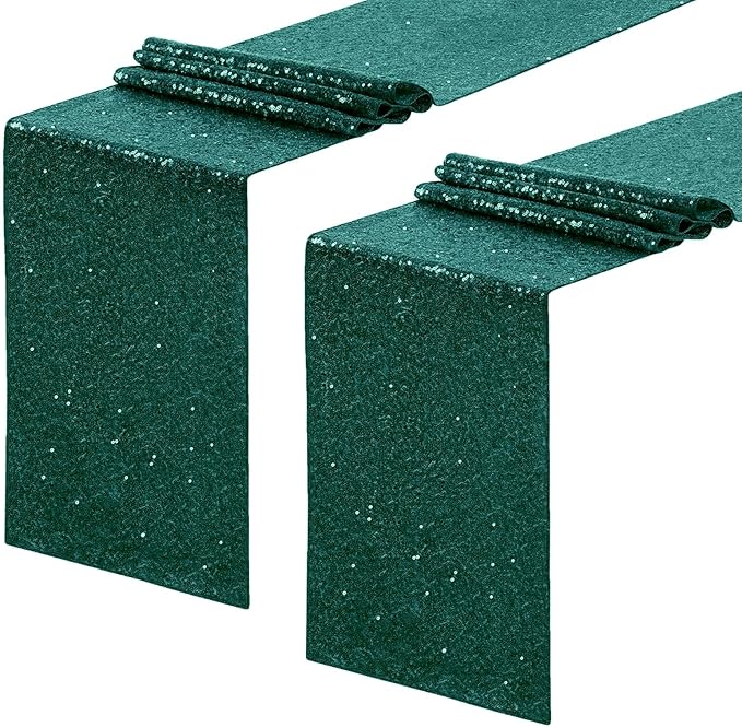 Sequin Table Runners 2 Pieces Emerald Green Table Runners 12x72 Inch Glitter by SoarDream