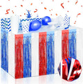 3 Pack 29 x108 Inch White Blue Red Foil Fringe Table Skirts Metallic Banner by Mebiornt