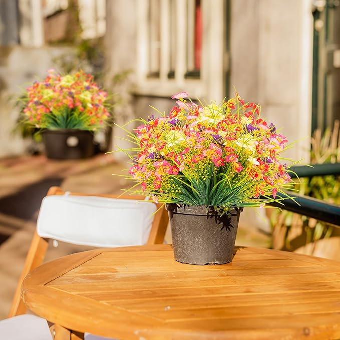 12 Bundles Artificial Outdoor Flowers Lifelike UV Resistant Fake Plastic Plants - Image 5