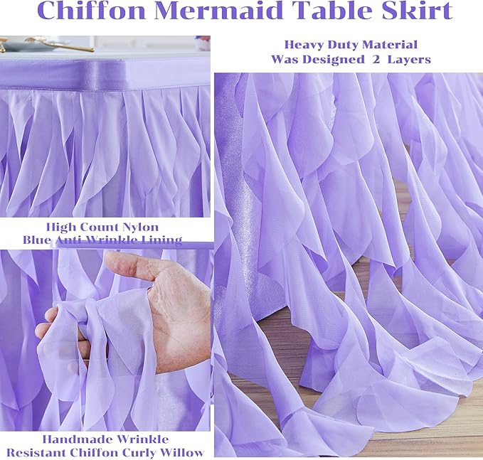 PARTISKY Lavender Purple Tulle Curly Willow Table Skirt - Image 6