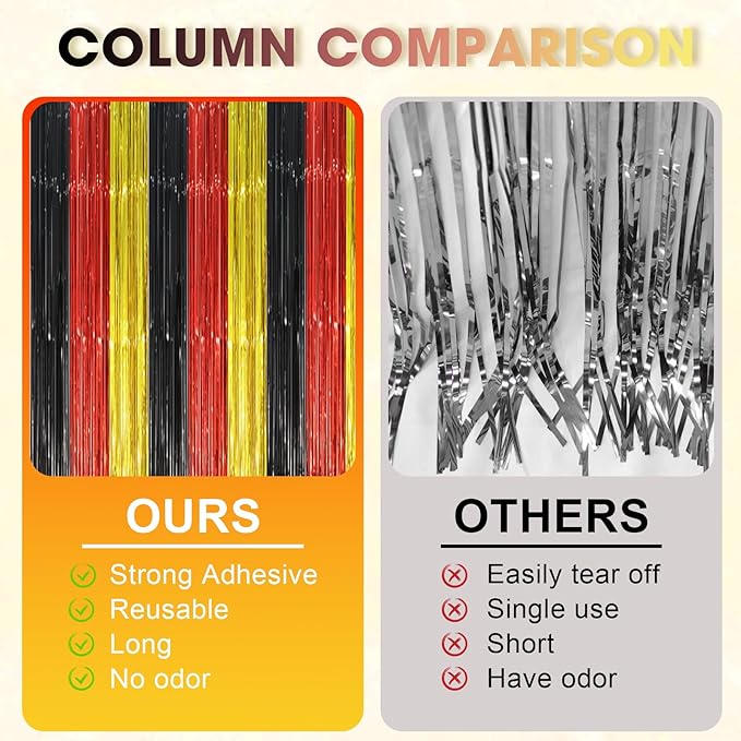 2 Pack Red Black Gold Foil Fringe Backdrop Curtains, Tinsel Streamers Party - Image 4