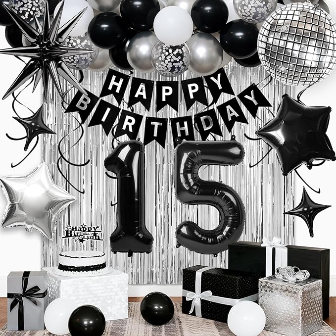 15th Birthday Decorations for Boys Girls, Fringe Curtains Kit by Birthdaypartyexpert