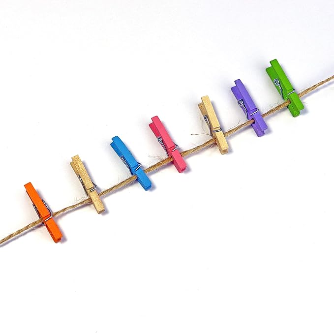 Mini Wooden Clothespins With Jute Twine, 1 Inch Photo Paper Peg Pin Craft Clips - Image 5