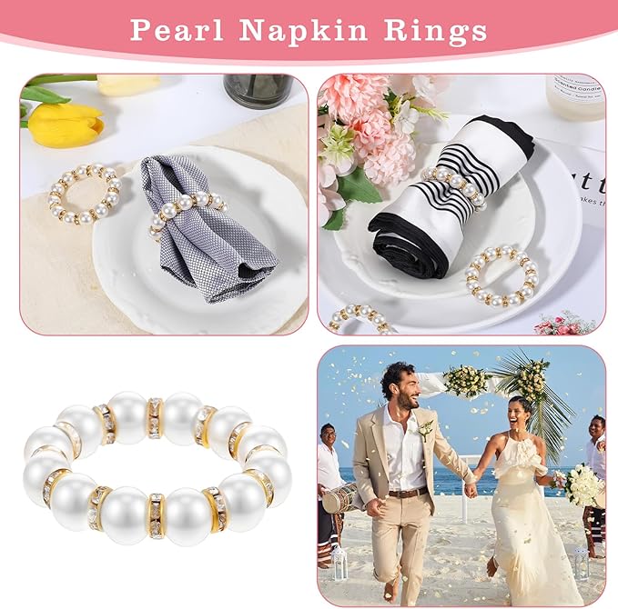 60 Pcs Wedding Pearl Napkin Rings, Pearl Napkin Rings Napkin Ring Holder - Image 4