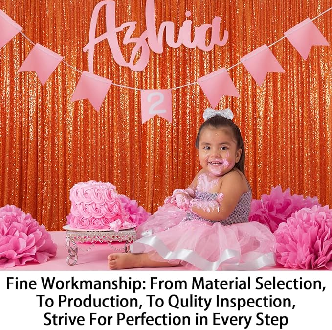 ShinyBeauty Sequin Curtains 2 Panels 4x10ft Orange Sequin Backdrop Curtains - Image 4