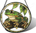 Stained Glass Window Hanging, Frog Green Leaf Sun Catchers Colorful Glass Panel by DASTOLL