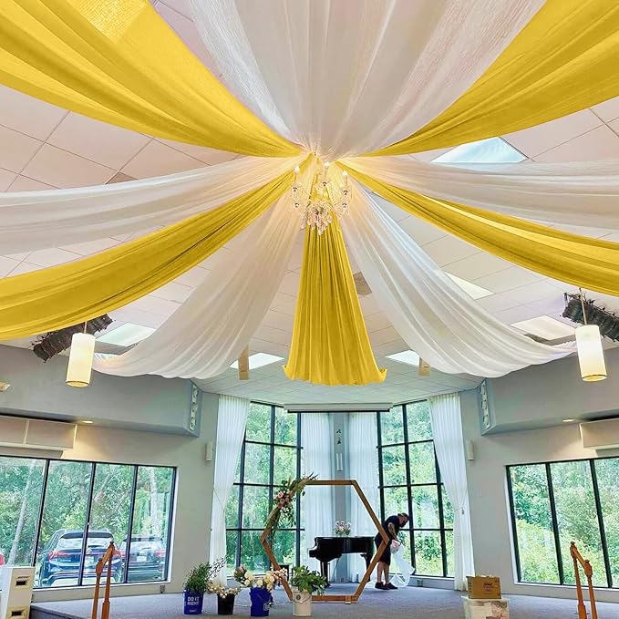 MODFUNS Gold Ceiling Draping Fabric Sheer Ceiling Drapes - Image 5