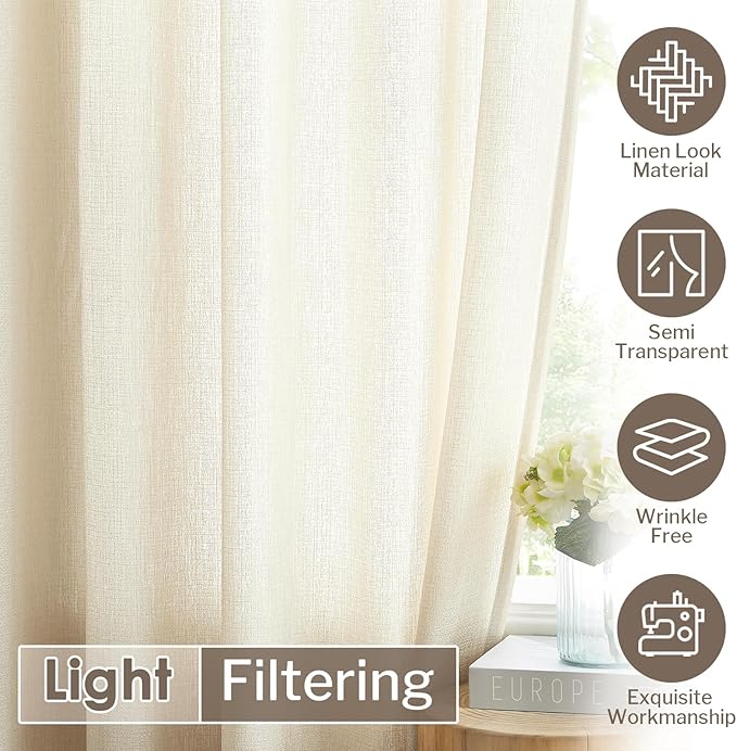 Melodieux Beige Semi Sheer Curtains 63 Inch Length - Image 5
