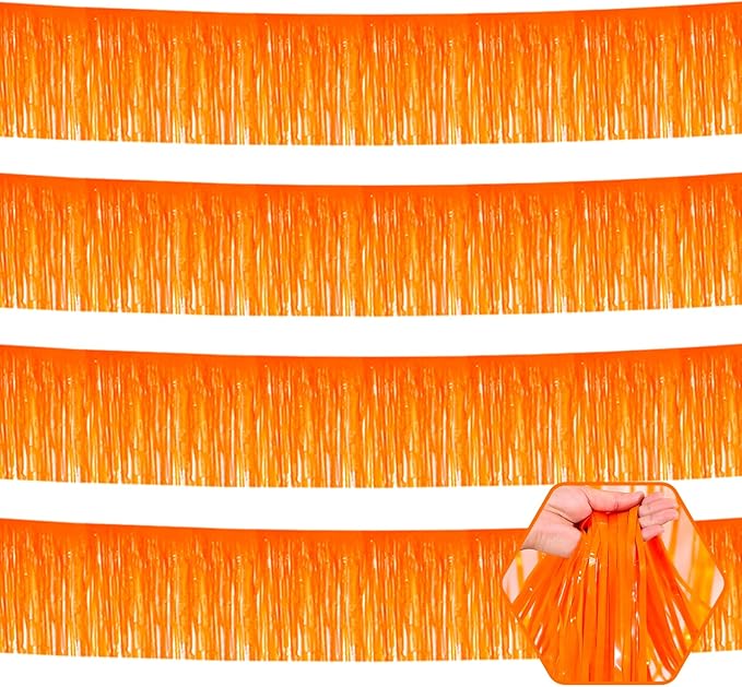 4 Pack 10 Feet Macaron Orange Foil Fringe Garland Metallic Tinsel Streamers by Ferwzsr