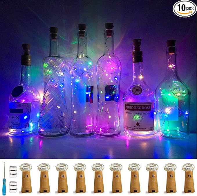 Wine Bottle Lights with Cork, 10 Pack Battery Operated LED Cork Shape Silver by LoveNite