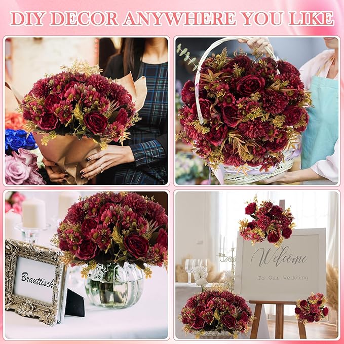 Tigeen Artificial Flowers Artificial Peonies Silk Flowers Faux Peony Fake Peony - Image 6