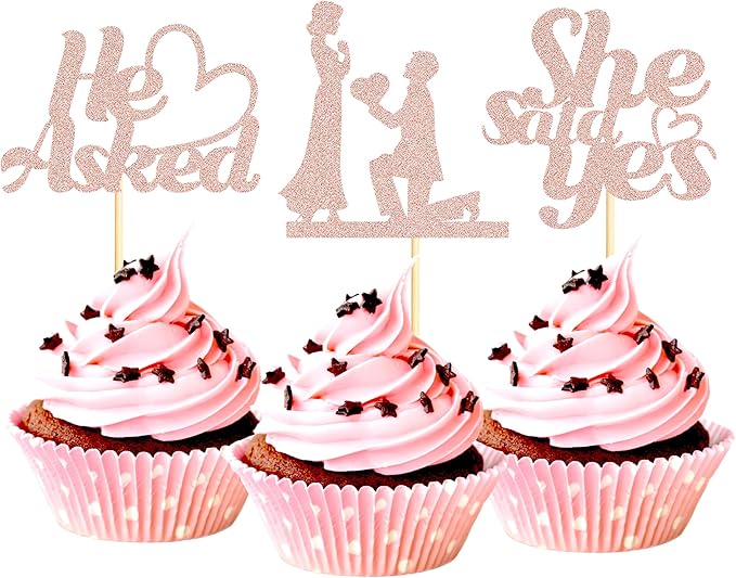 Sotpot 24PCS He Asked She Said Yes Cupcake Toppers by Sotpot