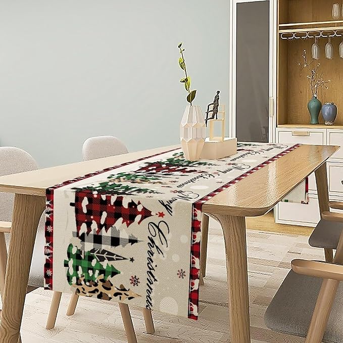 Christmas Tree Table Runner, Farmhouse Xmas Trees Buffalo Plaid Winter - Image 5