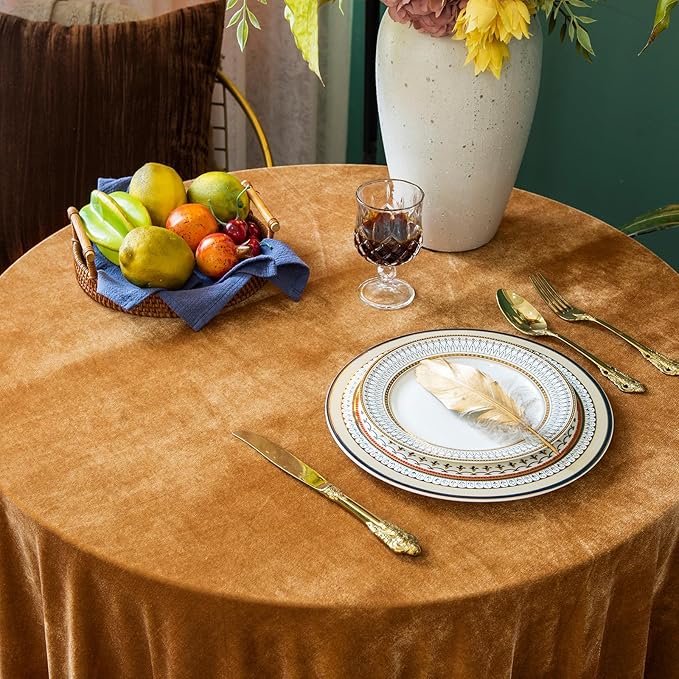 Velvet Tablecloth Luxurious Solid Round Table Cloth, Oblong Retro Farmhouse - Image 6
