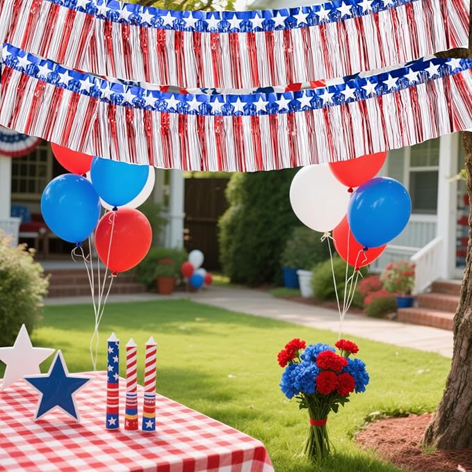 6 Pack 6.6 Feet Red Blue White Foil Fringe Garland Streamers，Red White Blue - Image 4