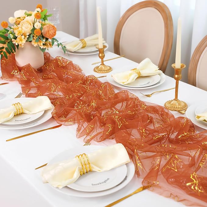Snowkingdom Terracotta Gold Table Runner 10Ft, Fall Glitter Dining Table - Image 3
