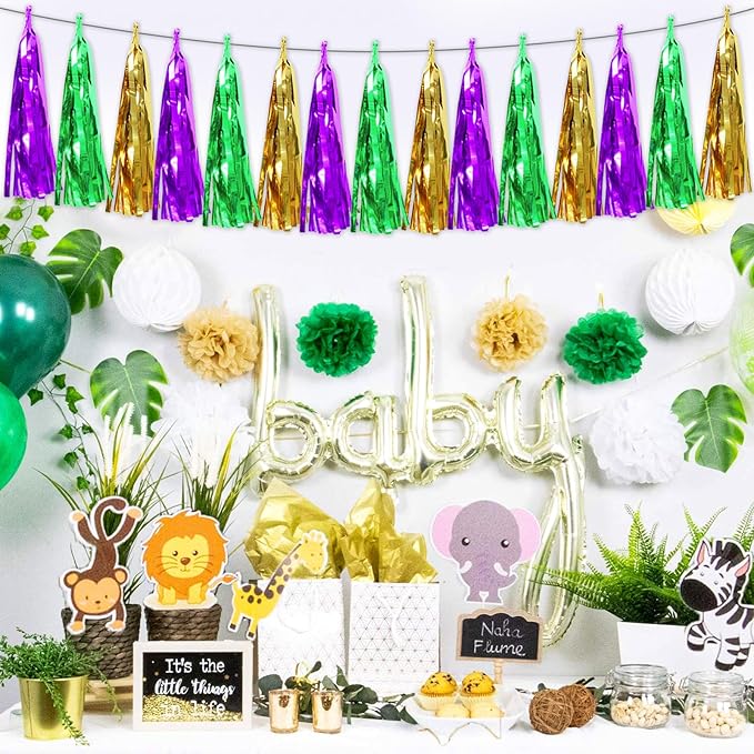 6P Purple Green Gold Foil Fringe Metallic Tassel Streamers Banner Tassel Garland - Image 6