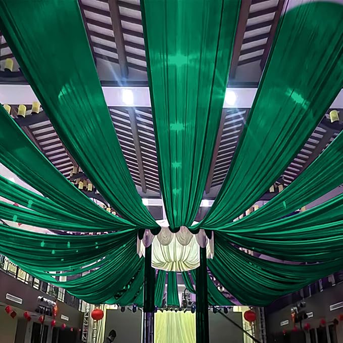 6 Panels Emerald Green Wedding Ceiling Drapes 5ftx30ft Ceiling Drapes Chiffon by fani