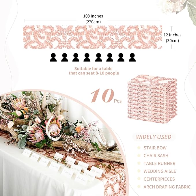 Wedding Sequin Table Runner Rose Gold Flower 10 Packs 12x108 Inch Glitter Table - Image 3