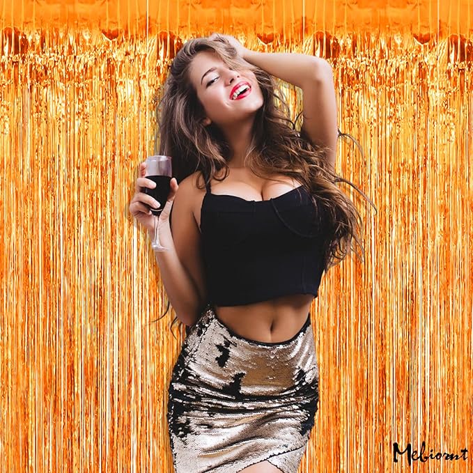 4 Pack Orange Fringe Curtain Backdrop, 3.2Ft x 6.6Ft Metallic Tinsel Foil - Image 6