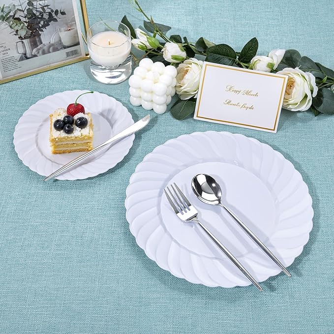 U-QE 60 Pcs White Plastic Plates - Image 6