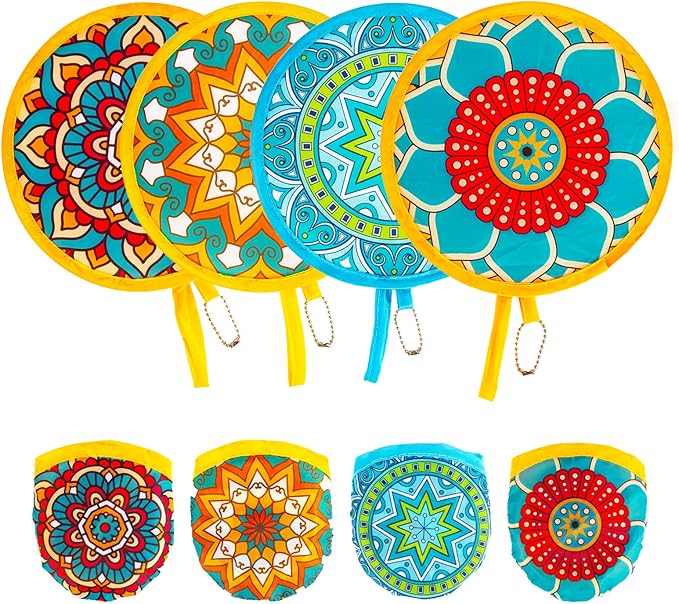 4pcs Mandala Round Foldable Hand Fan Japanese Foldable Fan Style Handheld by JYSILIYH