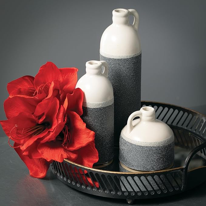 Sullivans Jug Vase Set, Two Tone White and Grey Texture Farmhouse Decor - Image 5