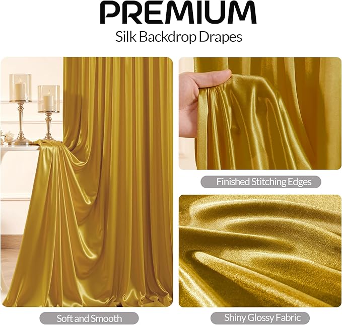 Golden Brown Satin Backdrop Curtains 2 Panels - Image 2