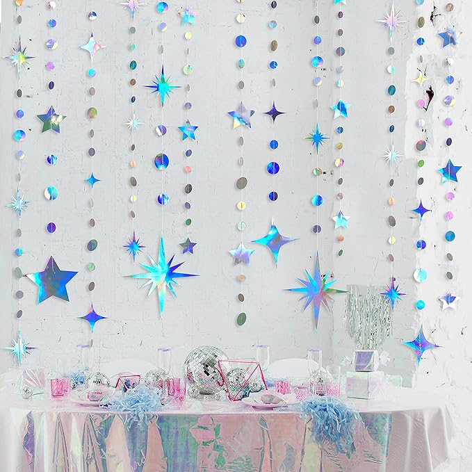 Iridescent Party Decorations Star Circle Dot Paper Garland Banner Bunting - Image 5