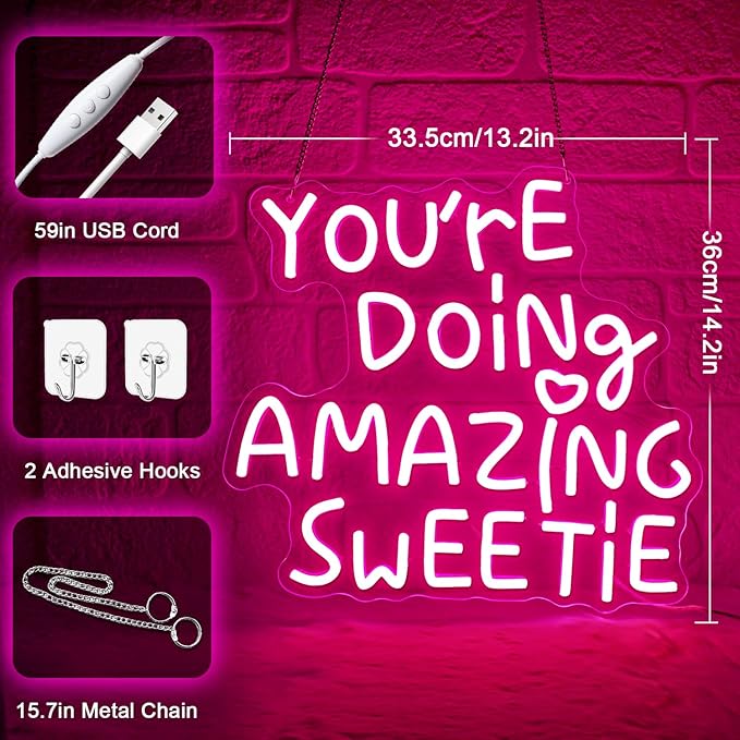 You're Doing Amazing Sweetie Neon Sign, Dimmable Inspirational Letter Neon - Image 3