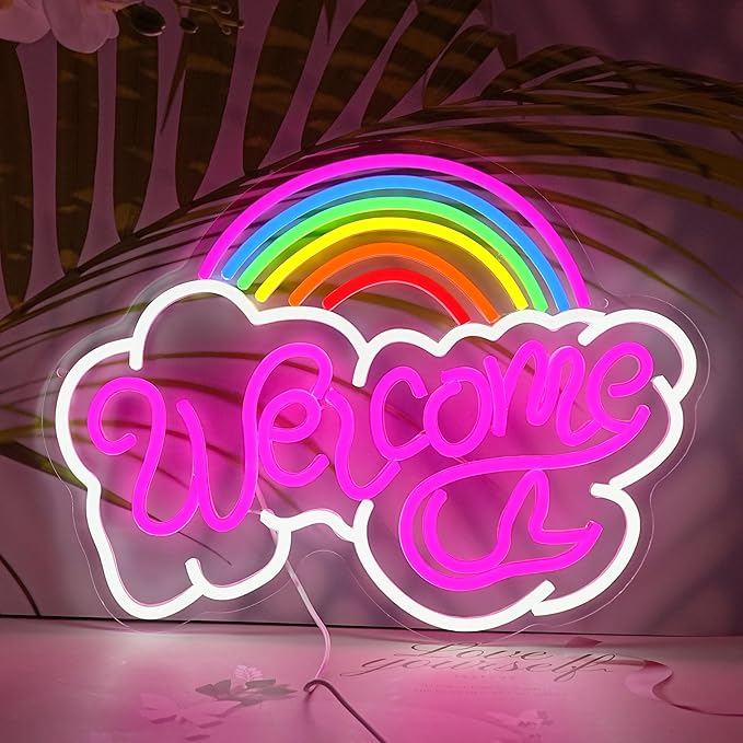 LISIGNVE Rainbow Welcome Neon Sign Cloud Light Up Sign Welcome Led Sign Rainbow by LISIGNVE