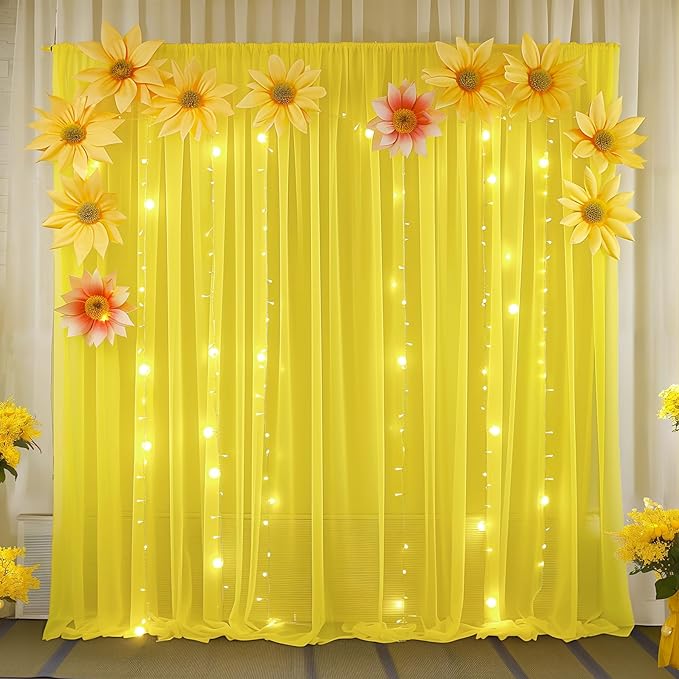 10ft x 10ft Yellow Backdrop Curtain Drapes, Wrinkle-Free Sheer Chiffon Fabric - Image 6