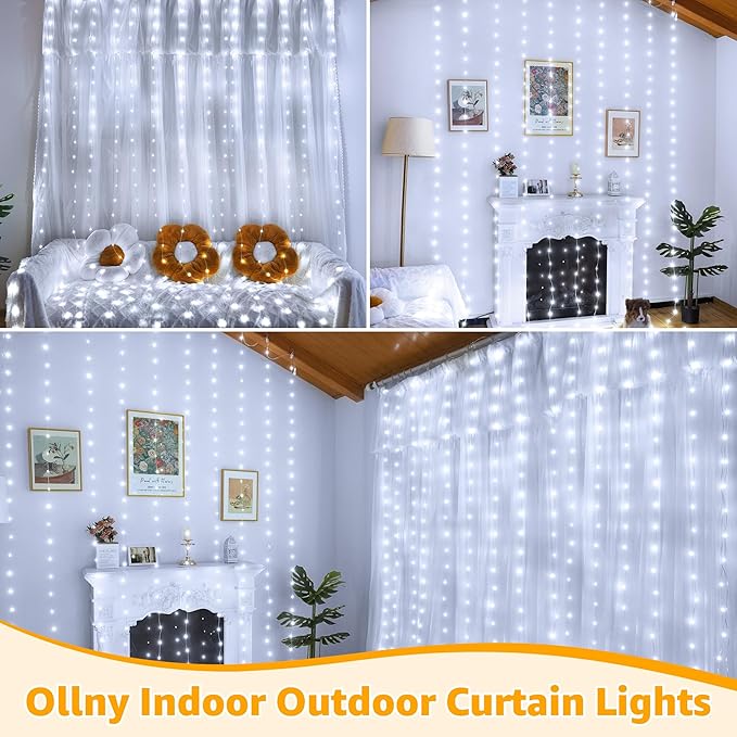 Ollny Curtain Lights 300LED 9.8ftx9.8ft, Connectable IP67 Waterproof Outdoor - Image 8