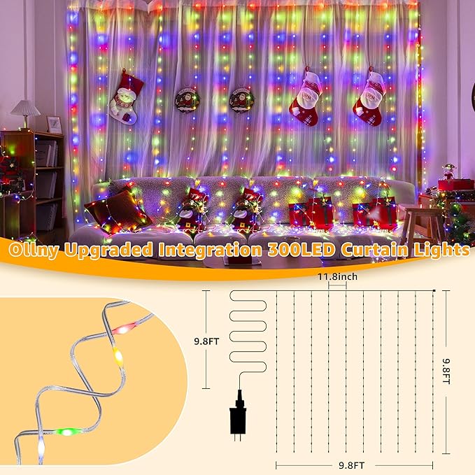 Ollny Curtain Lights 300 LED 9.8FT x 9.8FT, Connectable IP67 Waterproof Outdoor - Image 4