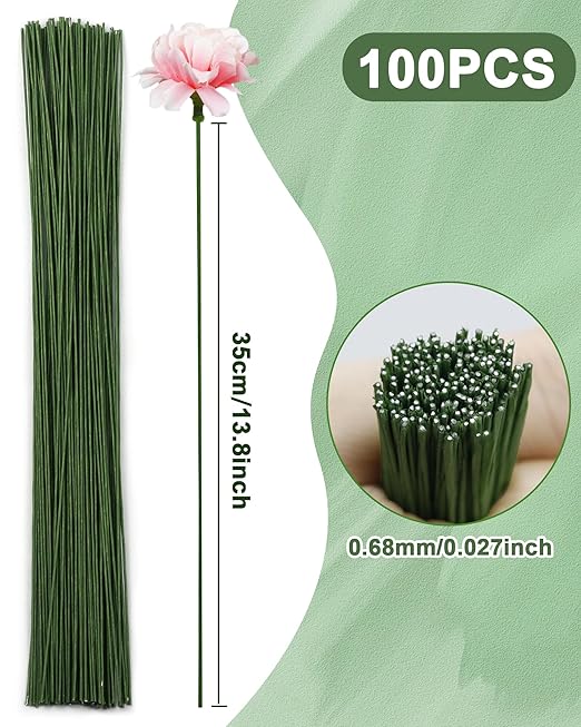 100 PCS 18 Gauge Green Floral Wire Stems - Image 2