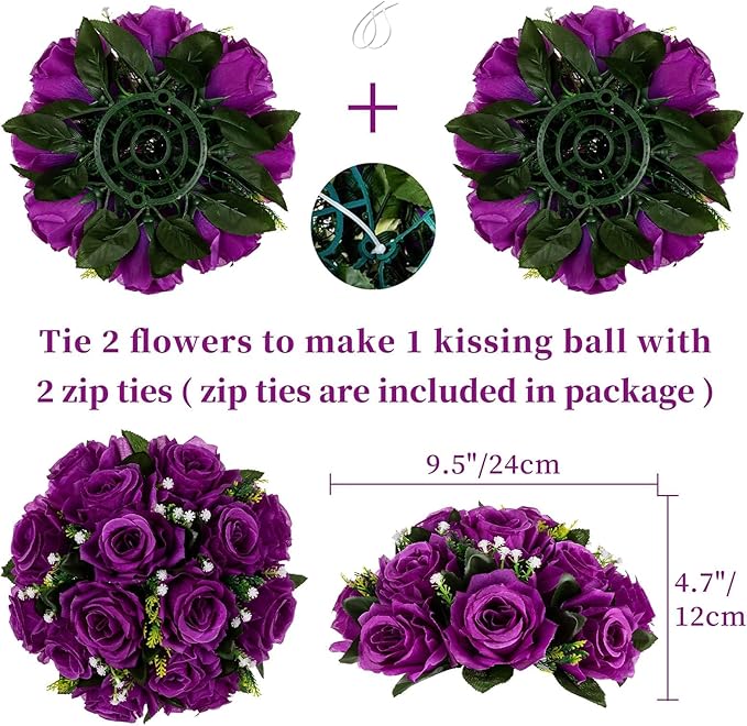 BLOSMON Flower Balls Wedding Rose Centerpieces 6 Pcs Purple Fake Flowers - Image 4