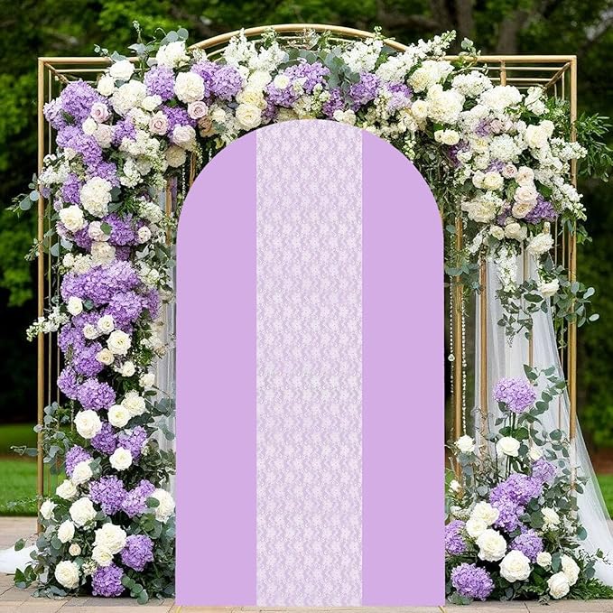 Purple Arch Cover 7.2ft Floral Lace Arched Backdrop Cover Lavender Chiara Arch by SOMUAUY