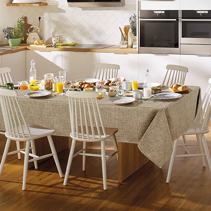 Fitable Faux Flax Rectangle Tablecloth Wrinkle Resistant Fabric Table Cloth - Image 2