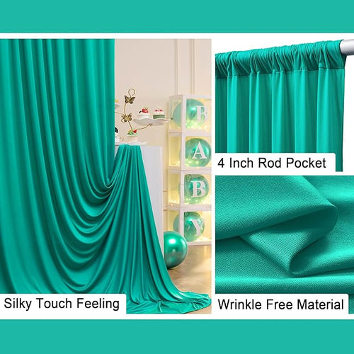 10 ft x 10 ft Wrinkle Free Turquoise Backdrop Curtain - Image 2