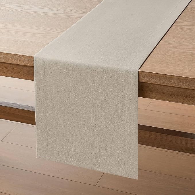 ZeeMart Linen Textured Border Table Runner, 14 x 108 Inch Natural, Farmhouse - Image 7