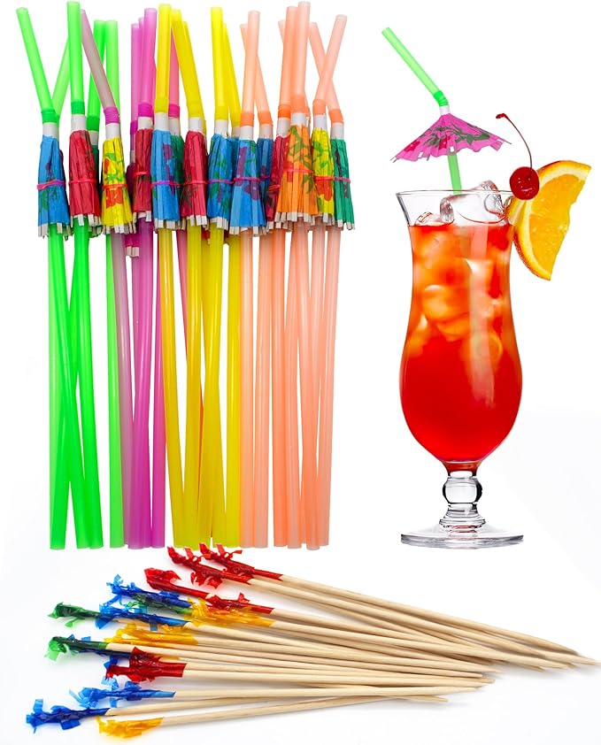 BLUE TOP Cocktail Picks&Umbrella Drink Straws Set-400pcs 4Inch Frill by BLUETOP