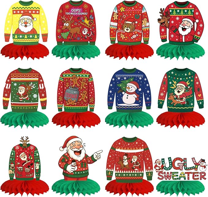 12Pcs Christmas Ugly Sweater Party Decorations Ugly Sweaters Honeycomb by Unknown