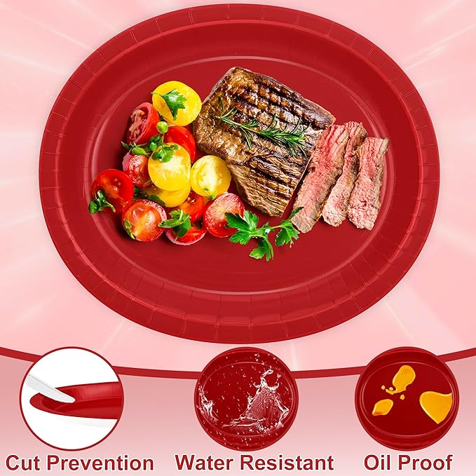 QZYL 50 Pcs Party Decorations, 12.2'' X 10.2'' Oval Large Paper Plates - Image 3