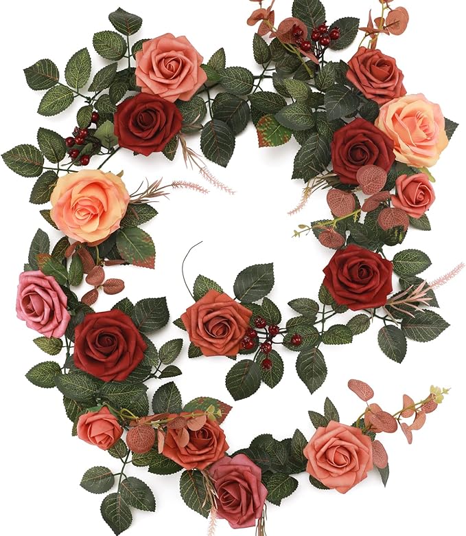 5FT Artificial Rose Flower Burgundy Fake Floral Garland by Garisey