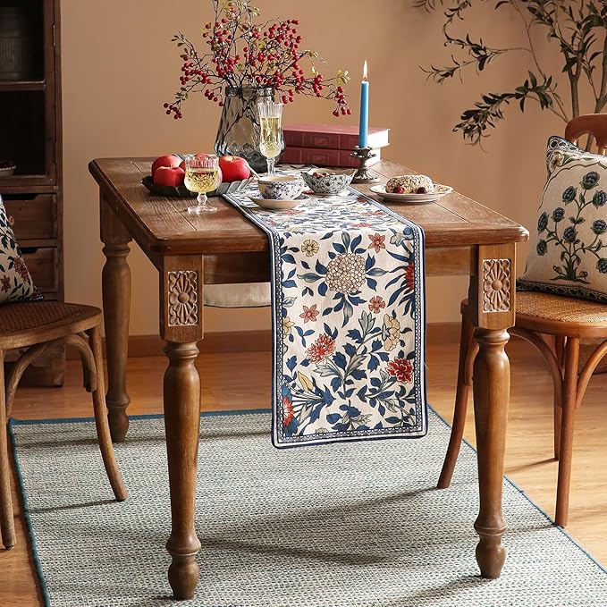 patdrea Designer Blue Cottage Rustic Floral Patterned Extra Long, Wrinkle - Image 3